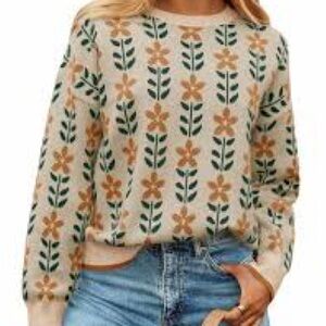 ZESICA Women’s Retro Floral Oversized Knit Sweater Size Small